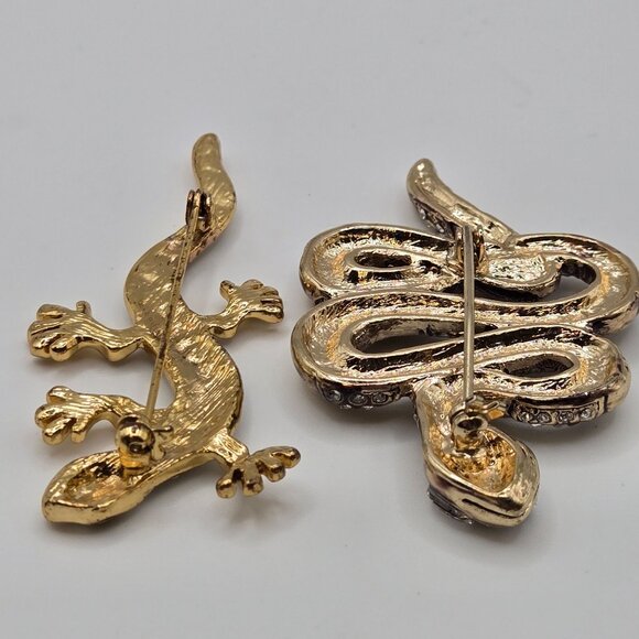 Reptile Lizzard 2PC Brooch Set Gold Silver Tone Amphibian Reptile Figural Pins - Picture 11 of 14